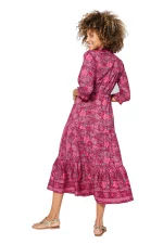 Longue Robe Rose évasée à col mao - MAXIPA3084B – Image 2