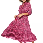 Longue Robe Rose évasée à col mao - MAXIPA3084B