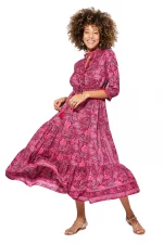 Longue Robe Rose évasée à col mao - MAXIPA3084B