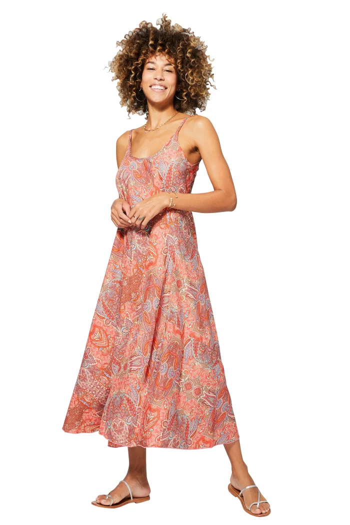 Longue Robe ample Corail à motifs bohèmes - MAXIPA3057A – Image 1