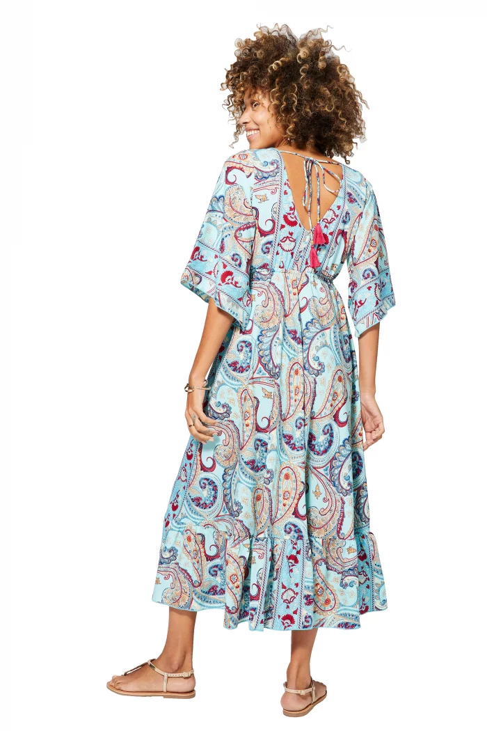 Longue Robe Bleu clair évasée à dos ouvert - MAXIPA3083B – Image 2