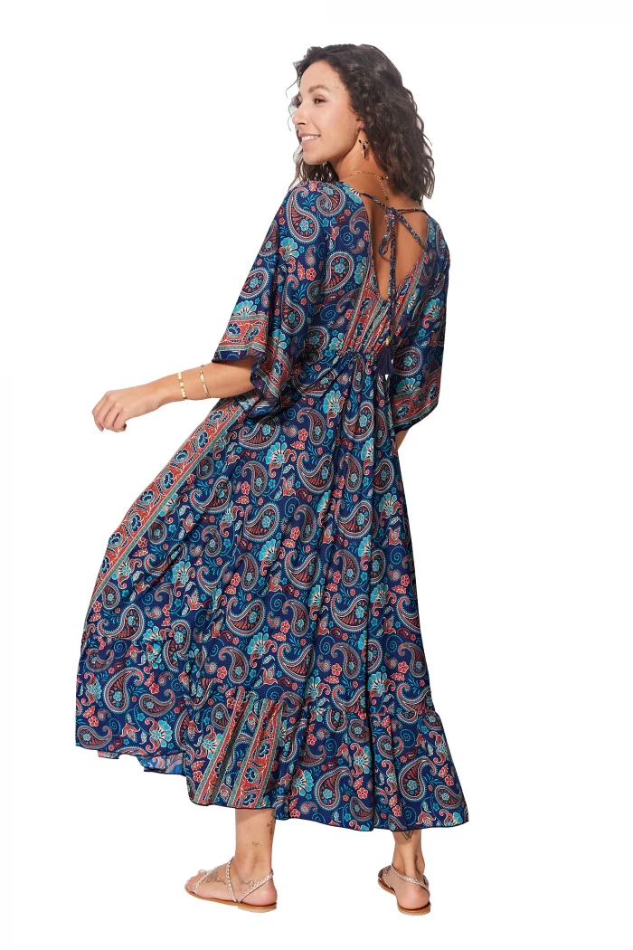 Longue Robe Bleu nuit évasée à dos ouvert - MAXIPA3083A – Image 2