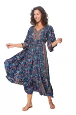 Longue Robe Bleu nuit évasée à dos ouvert - MAXIPA3083A