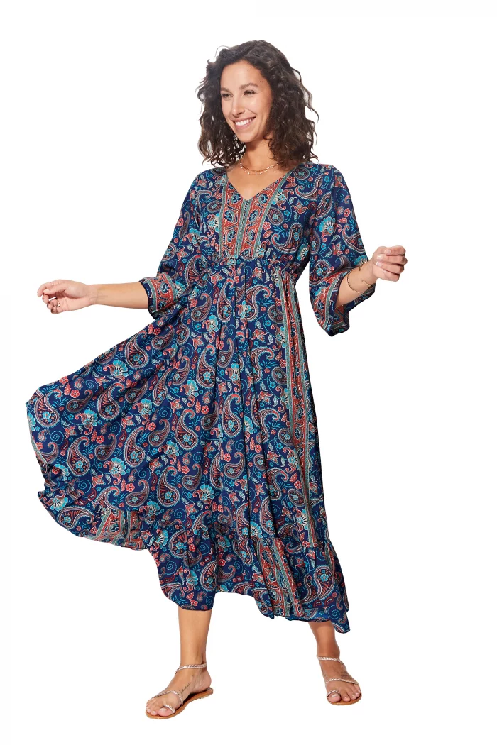 Longue Robe Bleu nuit évasée à dos ouvert - MAXIPA3083A – Image 1
