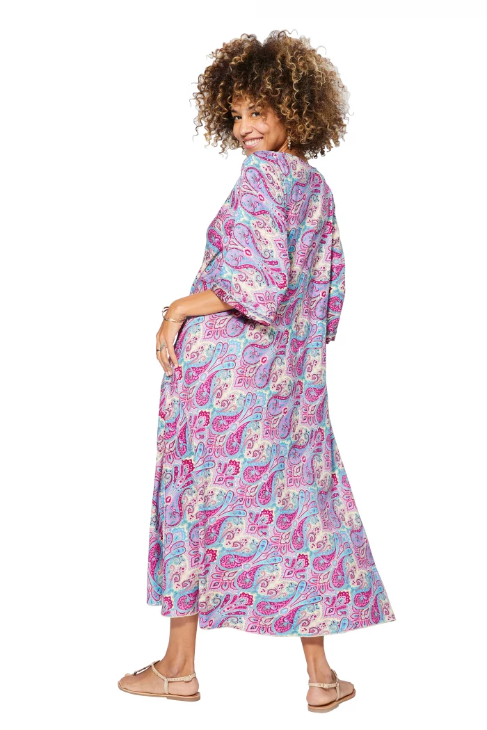 Longue Robe ample Fuchsia et crème - MAXIPA3082A – Image 2