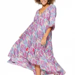 Longue Robe ample Fuchsia et crème - MAXIPA3082A