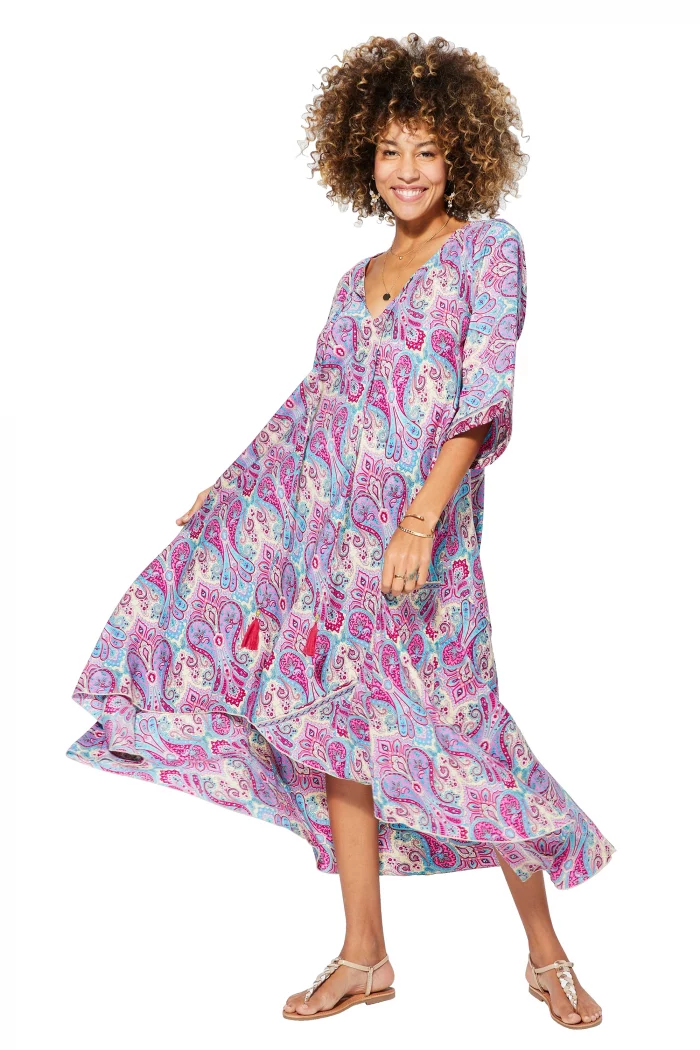 Longue Robe ample Fuchsia et crème - MAXIPA3082A – Image 1