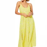 Robe longue ample Jaune à fleurs blanches - MAXIPAV0010A