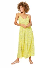 Robe longue ample Jaune à fleurs blanches - MAXIPAV0010A