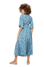 Robe longue ample Bleue à motifs bohèmes - MAXIPA3086B – Image 2