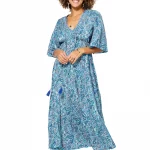 Robe longue ample Bleue à motifs bohèmes - MAXIPA3086B