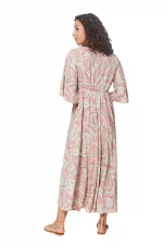 Robe longue ample Crème et rose - MAXIPA3086A – Image 2