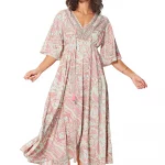 Robe longue ample Crème et rose - MAXIPA3086A