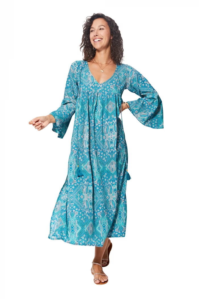 Longue Robe bohème Bleue ample fendue - MAXIPA3085A – Image 1