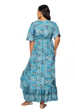 Longue Robe asymétrique Bleue à motifs bohèmes - MAXIPA3079A – Image 2