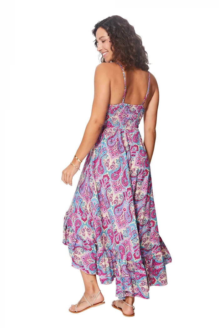 Longue Robe asymétrique Fuschia et bleue - MAXIPA3064A – Image 2