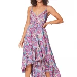 Longue Robe asymétrique Fuschia et bleue - MAXIPA3064A