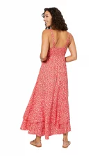 Robe longue asymétrique Rouge à fleurs - MAXIPAV0008A – Image 2