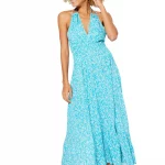 Robe longue dos nu Bleue à fleurs - MAXIPAV0007A