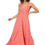 Robe longue dos nu Corail à fleurs blanches - MAXIPAV0006A