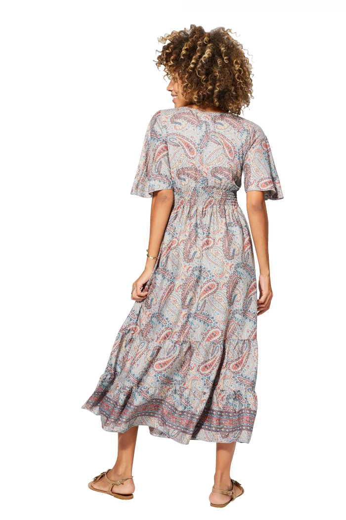 Longue Robe évasée Beige à motifs bohèmes - MAXIPA3080B – Image 2