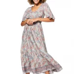 Longue Robe évasée Beige à motifs bohèmes - MAXIPA3080B