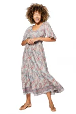 Longue Robe évasée Beige à motifs bohèmes - MAXIPA3080B