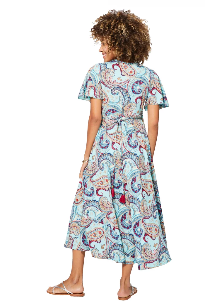 Longue Robe à nouer Bleu clair à motifs rouges - MAXIPA3075D – Image 2