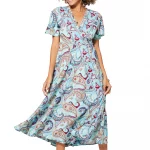 Longue Robe à nouer Bleu clair à motifs rouges - MAXIPA3075D