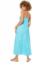 Robe longue évasée Bleue à fleurs blanches - MAXIPAV0009B – Image 2