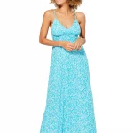 Robe longue évasée Bleue à fleurs blanches - MAXIPAV0009B