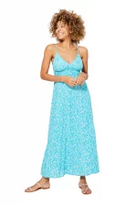 Robe longue évasée Bleue à fleurs blanches - MAXIPAV0009B