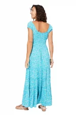 Robe longue évasée Bleue à fleurs blanches - MAXIPAV0013B – Image 2