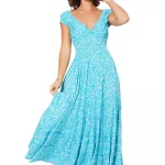 Robe longue évasée Bleue à fleurs blanches - MAXIPAV0013B