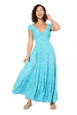 Robe longue évasée Bleue à fleurs blanches - MAXIPAV0013B