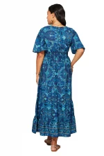 Longue Robe évasée Bleue à motifs bohèmes - MAXIPA3080A – Image 2