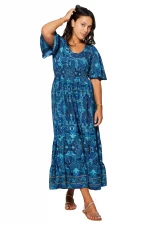 Longue Robe évasée Bleue à motifs bohèmes - MAXIPA3080A