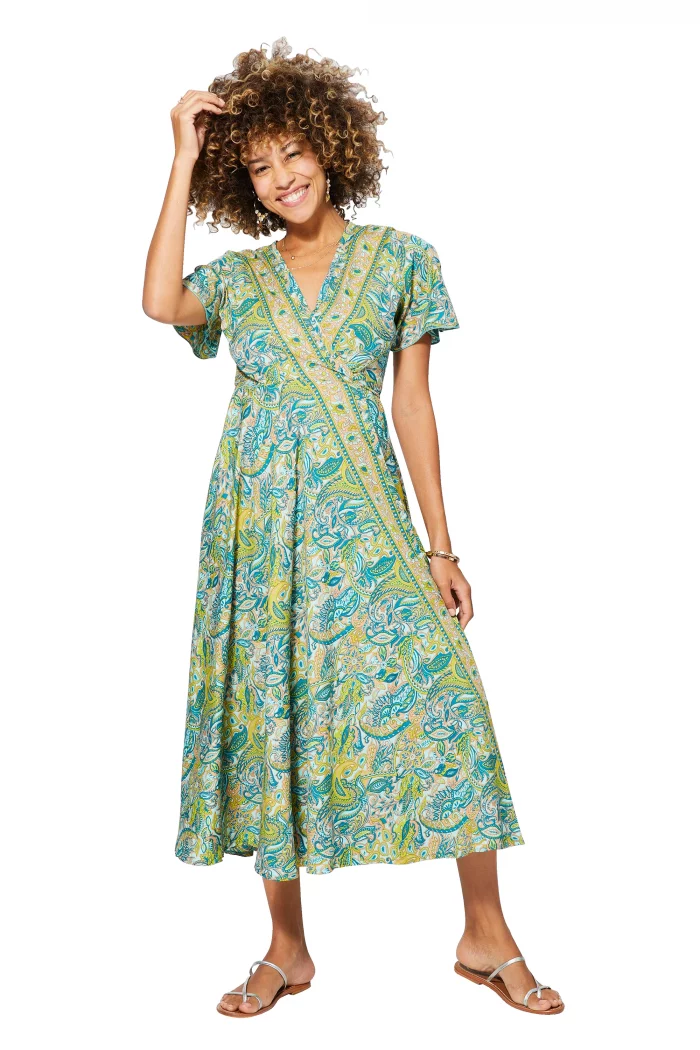 Longue Robe à nouer Verte bleue jaune - MAXIPA3075A – Image 1