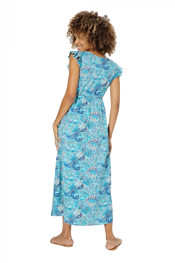 Longue Robe évasée Bleue à motifs bohèmes - MAXIPA3074A – Image 2