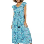 Longue Robe évasée Bleue à motifs bohèmes - MAXIPA3074A