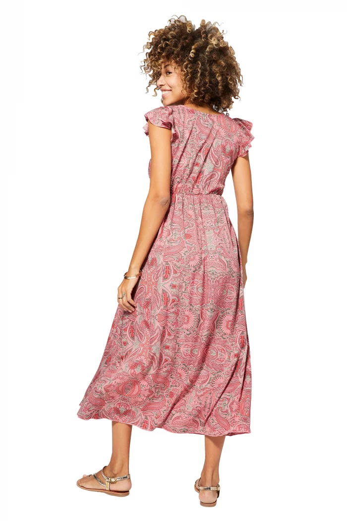 Longue Robe évasée Rose à motifs bohèmes - MAXIPA3074B – Image 2