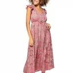 Longue Robe évasée Rose à motifs bohèmes - MAXIPA3074B