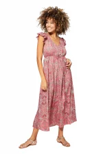 Longue Robe évasée Rose à motifs bohèmes - MAXIPA3074B