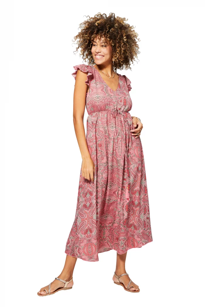 Longue Robe évasée Rose à motifs bohèmes - MAXIPA3074B – Image 1
