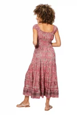 Longue Robe à col en V Rose à motifs bohèmes - MAXIPA3068C – Image 2