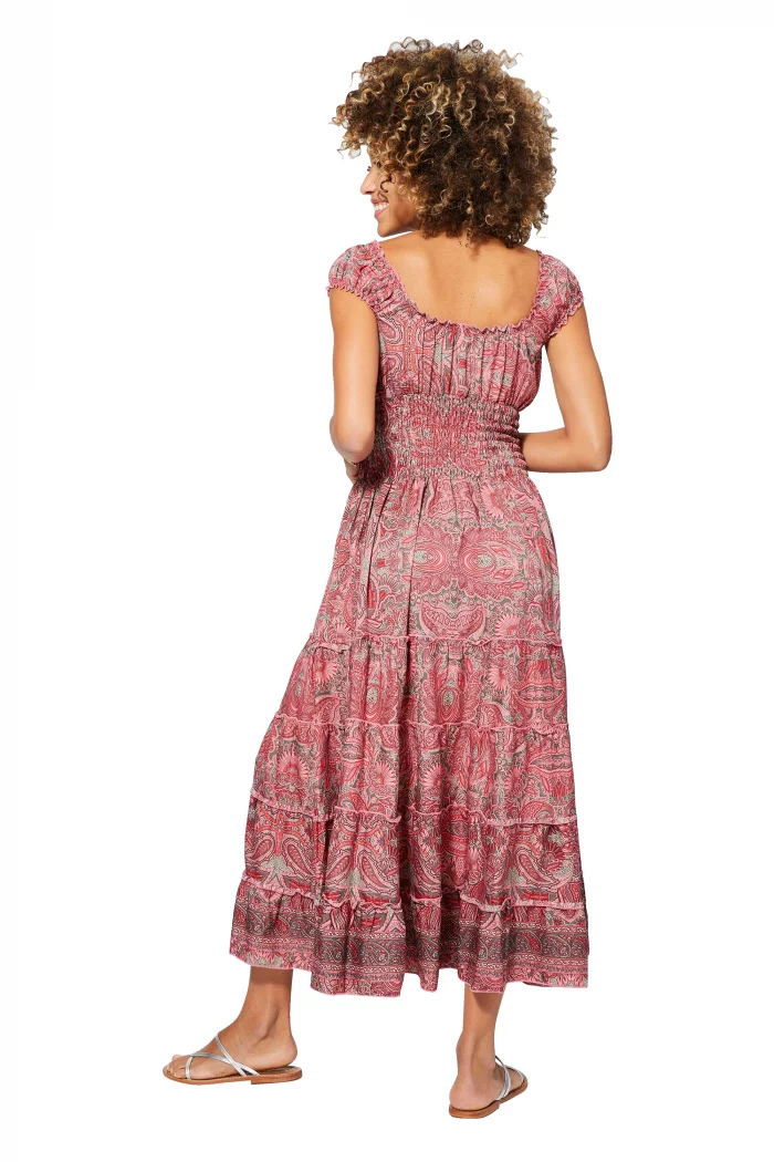 Longue Robe à col en V Rose à motifs bohèmes - MAXIPA3068C – Image 2