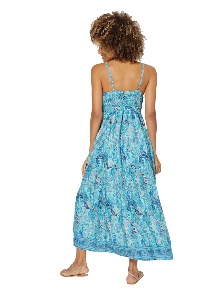 Robe longue évasée à bretelles Bleue bohème - MAXIPA3061A – Image 2