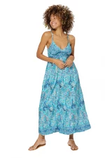 Robe longue évasée à bretelles Bleue bohème - MAXIPA3061A