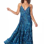 Longue Robe dos nu Bleue à motifs - MAXIPA3055B