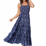 Longue Robe à bretelles larges Bleu marine - MAXIPA3066B